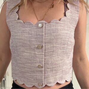 Aqua Scalloped Button-Down Women's Top in Light Purple